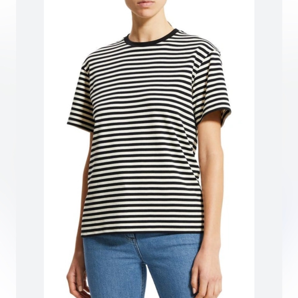 Theory PIMA COTTON Perfect Tee Clinton Stripe T-Shirt LARGE black white soft - Picture 5 of 9